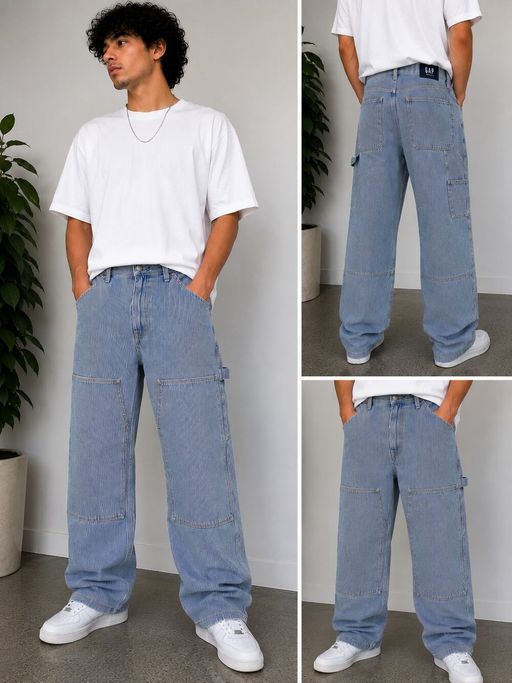 GAP Denim Carpenter Jeans 36x32 Blue Hickory Stripe Straight Workwear Y2K